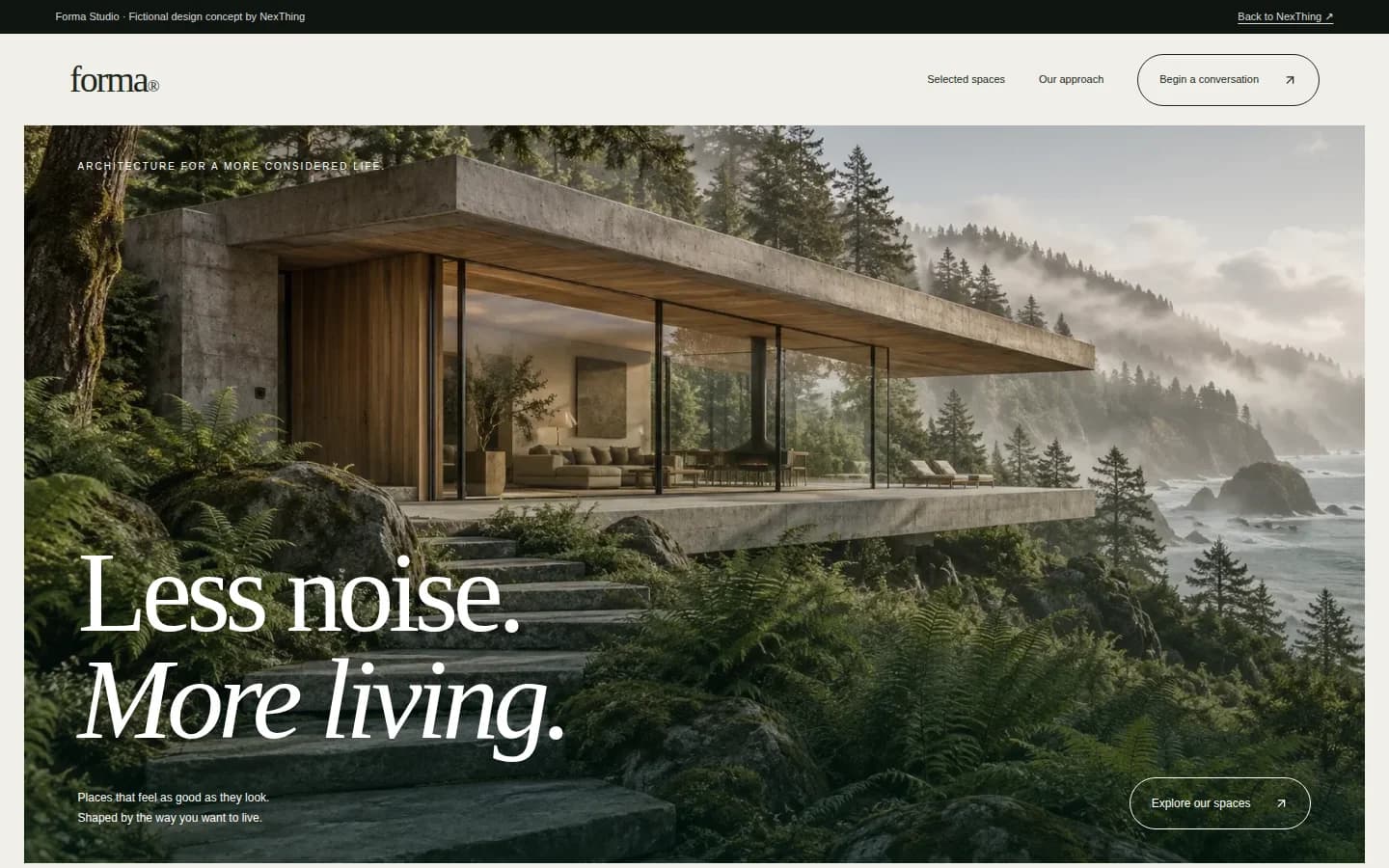 Forma Studio fictional website design: Quiet luxury. Space to breathe.
